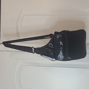 Travelon Black Croc-Embossed Leather Crossbody Sling Bag Anti-Theft NWT